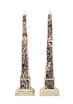 Lot 811 - A PAIR OF WHITE MARBLE AND AMETHYST STONE OBELISK