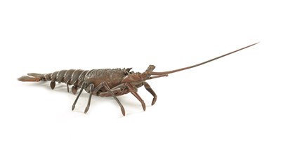 Lot 211 - A JAPANESE MEIJI PERIOD PATINATED BRONZE ARTICULATED MODEL OF A LOBSTER