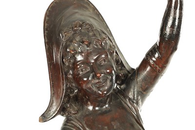 Lot 1321 - A 19TH CENTURY ITALIAN CARVED WALNUT FIGURAL LAMP OF LARGE SIZE