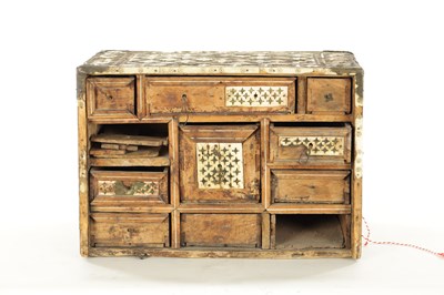 Lot 209 - A 17TH CENTURY INDO PORTUGUESE INLAID BONE TABLE CABINET IN NEED OF RESTORATION