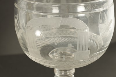 Lot 1 - A LARGE LATE 19TH CENTURY CUT GLASS ENGRAVED MASONIC GOBLET