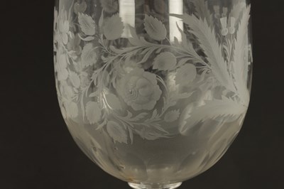 Lot 3 - AN OVERSIZED LATE 19TH CENTURY ENGRAVED GLASS COIN GOBLET