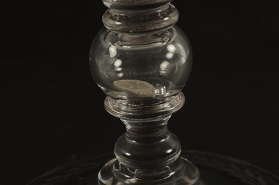 Lot 3 - AN OVERSIZED LATE 19TH CENTURY ENGRAVED GLASS COIN GOBLET