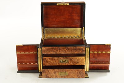 Lot A FINE VICTORIAN BURR WALNUT AND BRASS LINED HUMIDOR