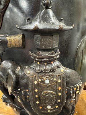 Lot 225 - A LARGE MEIJI PERIOD JAPANESE PATINATED BRONZE AND MIXED METAL HALL VASE