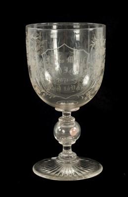 Lot 6 - A LARGE 19TH CENTURY ENGRAVED GLASS COIN GOBLET
