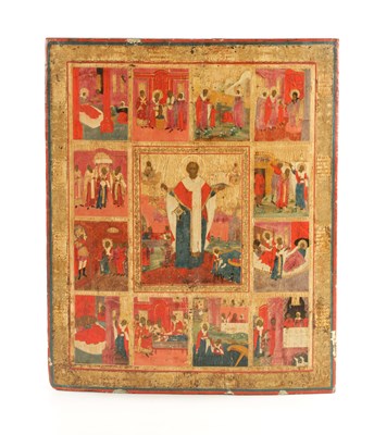 Lot 921 - AN 18TH CENTURY RUSSIAN PAINTED HANGING PANEL DEPICTING ST NICHOLAS