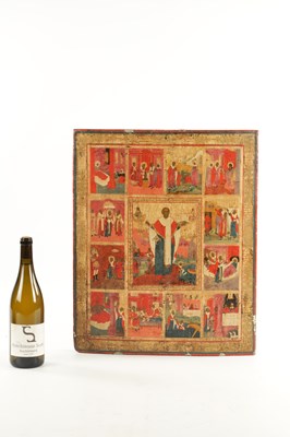 Lot 921 - AN 18TH CENTURY RUSSIAN PAINTED HANGING PANEL DEPICTING ST NICHOLAS