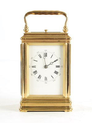 Lot 1046 - DROCOURT, PARIS. A 19TH CENTURY BRASS GORGE-CASE REPEATING CARRIAGE CLOCK