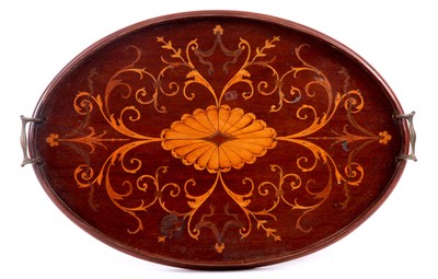 Lot 797 - AN OVAL EDWARDIAN FLORAL AND SHELL INLAID...