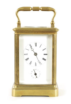 Lot 1240 - A LATE 19TH CENTURY BRASS STRIKING CARRIAGE CLOCK