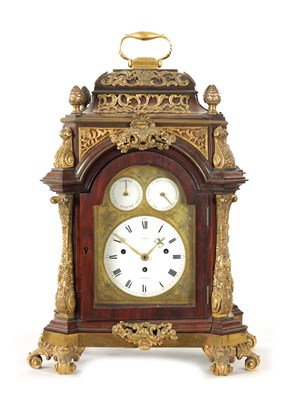 Lot 1053 - HARE, LONDON. A FINE GEORGE III MINIATURE MAHOGANY AND ORMOLU MOUNTED MUSICAL BRACKET CLOCK