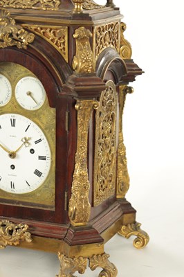 Lot 1053 - HARE, LONDON. A FINE GEORGE III MINIATURE MAHOGANY AND ORMOLU MOUNTED MUSICAL BRACKET CLOCK