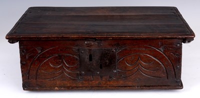 Lot 798 - A LATE 17TH CENTURY OAK DESK BOX with moulded...