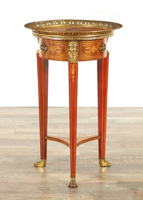 Lot 1455 - A 20TH CENTURY FRENCH REGENCY EMPIRE STYLE WALNUT INLAID OCCASIONAL TABLE