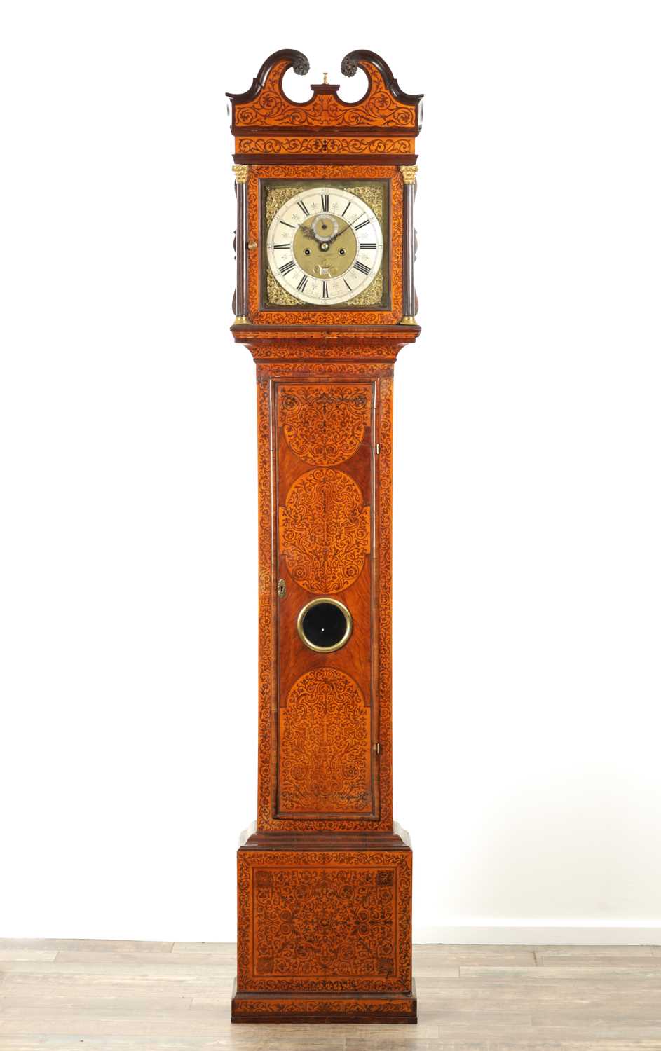 Lot 1143 - ROBERT SLY, KING STREET, WESTMINSTER (LONDON). AN EARLY 18TH CENTURY SEAWEED MARQUETRY EIGHT-DAY LONGCASE CLOCK