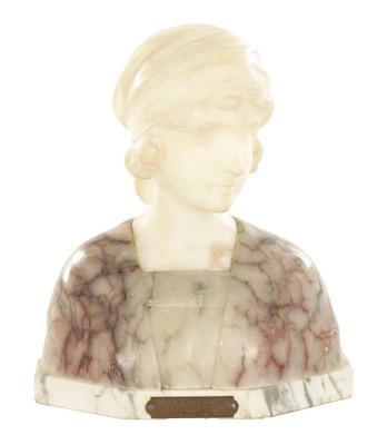 Lot 807 - GUSTAVE VAN VAERENBERGH (1873-1927). AN ART DECO MIXED MARBLE BUST OF A YOUNG LADY