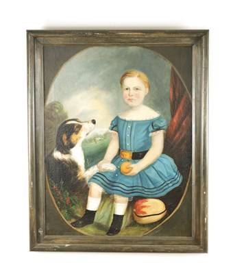 Lot 949 - G. H. BUXTON A 19TH CENTURY OIL ON CANVAS NIAVE SCHOOL PORTRAIT OF A YOUNG BOY AND HIS DOG