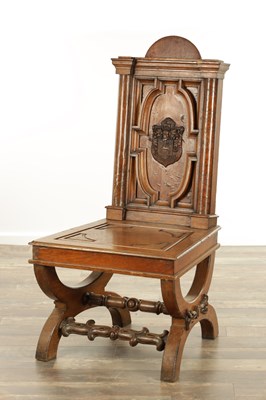 Lot 1384 - A LATE 19TH CENTURY OAK GOTHIC STYLE SIDE CHAIR IN THE MANNER OF PUGIN