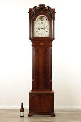 Lot 1230 - WILLIAM LASSELL, TOXTETH PARK. A GEORGE III FIGURED MAHOGANY LONGCASE CLOCK