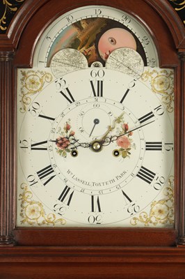 Lot 1230 - WILLIAM LASSELL, TOXTETH PARK. A GEORGE III FIGURED MAHOGANY LONGCASE CLOCK