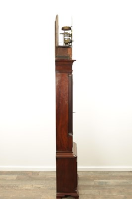 Lot 1230 - WILLIAM LASSELL, TOXTETH PARK. A GEORGE III FIGURED MAHOGANY LONGCASE CLOCK