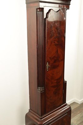 Lot 1051 - JOHN HARDMAN, WAVERTREE. A GEORGE III FIGURED MAHOGANY EIGHT DAY LONGCASE CLOCK