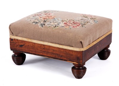 Lot 801 - A REGENCY ROSEWOOD FOOTSTOOL with upholstered...