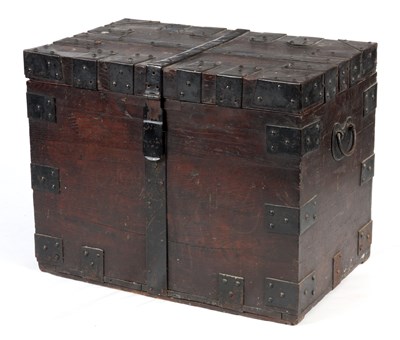 Lot 803 - AN 18TH CENTURY IRON BOUND OAK STRONG BOX with...