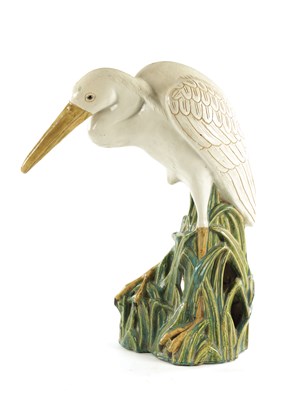 Lot 79 - A LARGE 19TH CENTURY MAJOLICA SCULPTURE OF A STORK