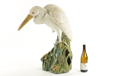 Lot 79 - A LARGE 19TH CENTURY MAJOLICA SCULPTURE OF A STORK
