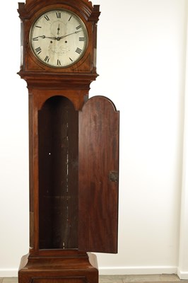 Lot 1072 - GEORGE LEFEVER, WISBEACH. A REGENCY SILVERED DIAL EIGHT DAY FLAMED MAHOGANY LONGCASE CLOCK