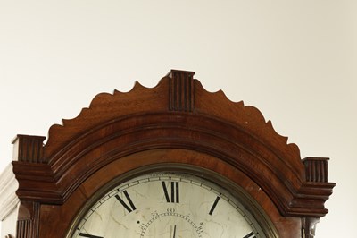 Lot 1072 - GEORGE LEFEVER, WISBEACH. A REGENCY SILVERED DIAL EIGHT DAY FLAMED MAHOGANY LONGCASE CLOCK