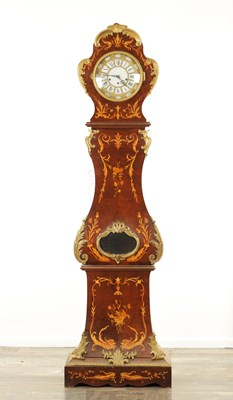 Lot 1156 - A 20TH CENTURY FRENCH LOUIS XVI STYLE MARQUETRY INLAID WALNUT ORMOLU MOUNTED LONGCASE CLOCK