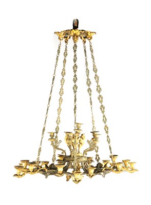 Lot 694 - A FINE REGENCY BRONZE AND GILT BRONZE HANGING LIGHT