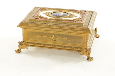 Lot 789 - A 19TH CENTURY FRENCH ORMOLU AND LIMOGES ENAMEL JEWELLERY BOX