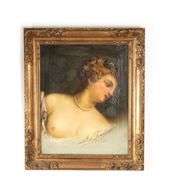 Lot 992 - ANTONIO FRANCHINI. AN EARLY 20TH CENTURY OIL ON CANVAS PORTRAIT OF A YOUNG LADY