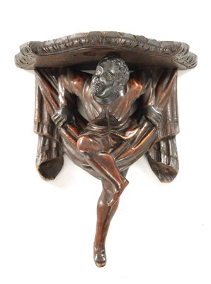 Lot 1316 - A 19TH CENTURY CARVED WALNUT ITALIAN BLACKAMOOR WALL BRACKET