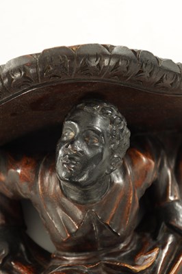 Lot 1316 - A 19TH CENTURY CARVED WALNUT ITALIAN BLACKAMOOR WALL BRACKET