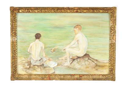 Lot 1031 - ATTRIBUTED TO HENRY SCOTT TUKE RA RWS (1858-1929). AN EARLY 20TH CENTURY WATERCOLOUR / GOUACHE PAINTING