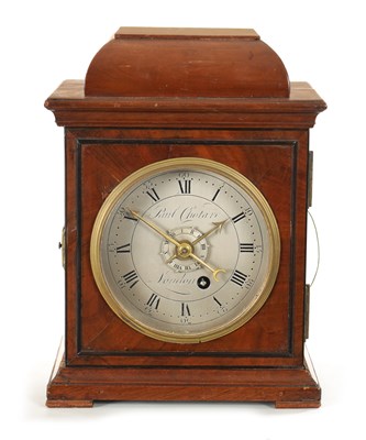 Lot 1100 - PAUL CHOTARD, LONDON. A GEORGE III MAHOGANY ENGLISH FUSEE MANTEL CLOCK WITH ALARM