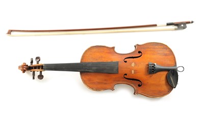 Lot 1290 - AN ANTIQUE CASED VIOLIN WITH BOW