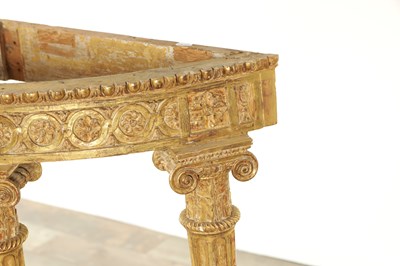 Lot 1524 - AN 18TH CENTURY ADAM STYLE GILT CARVED WOOD DEMI LUNE CONSOLE TABLE BASE