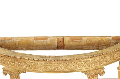 Lot 1524 - AN 18TH CENTURY ADAM STYLE GILT CARVED WOOD DEMI LUNE CONSOLE TABLE BASE