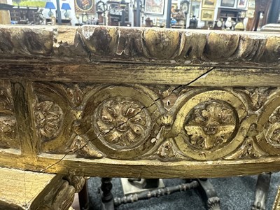 Lot 1524 - AN 18TH CENTURY ADAM STYLE GILT CARVED WOOD DEMI LUNE CONSOLE TABLE BASE