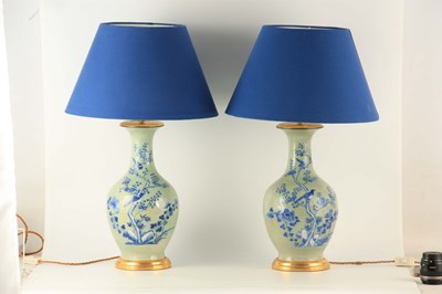 Lot 249 - A LARGE PAIR OF LATE 19TH CENTURY CHINESE CELADON VASE LAMPS