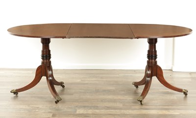 Lot 1449 - A GEORGE III MAHOGANY TWIN PEDESTAL DINING TABLE