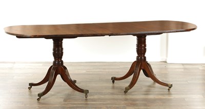 Lot 1478 - A GEORGE III MAHOGANY TWIN PEDESTAL DINING TABLE