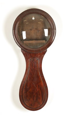 Lot 1209 - A GEORGE III FLAME MAHOGANY TEAR DROPPED SHAPED TRUNK DIAL CLOCK CASE