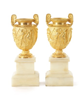 Lot 937 - A PAIR OF LATE 19TH CENTURY ORMOLU AND ONYX CASSOLETTES